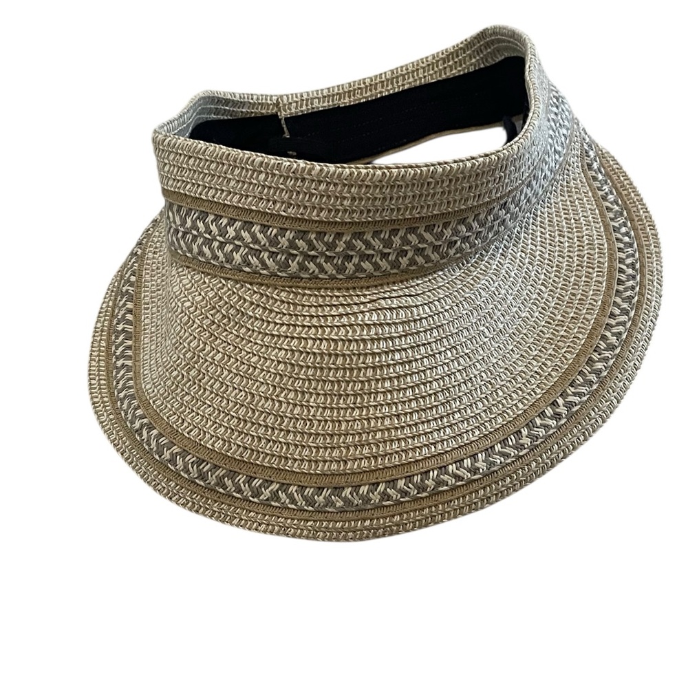 Sun n sand Women's Natural Raffia Visor Hat EUC boxFK